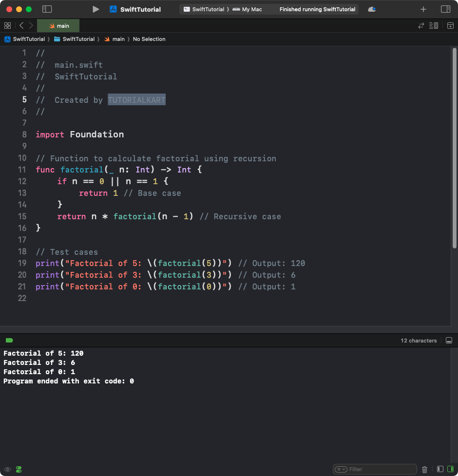 Swift Program to Calculate Factorial using Recursion